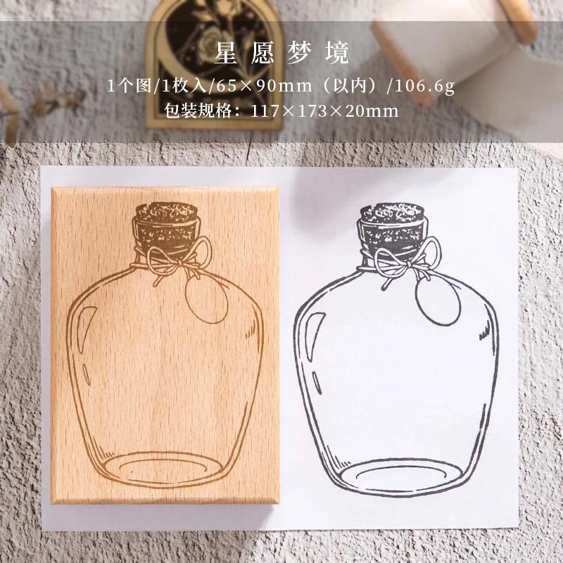 Yoofun Große Größe Vintage Traum in Flasche Holzstempel Journaling Scrapbooking DIY Holzflaschen Stempel Retro Schreibwaren