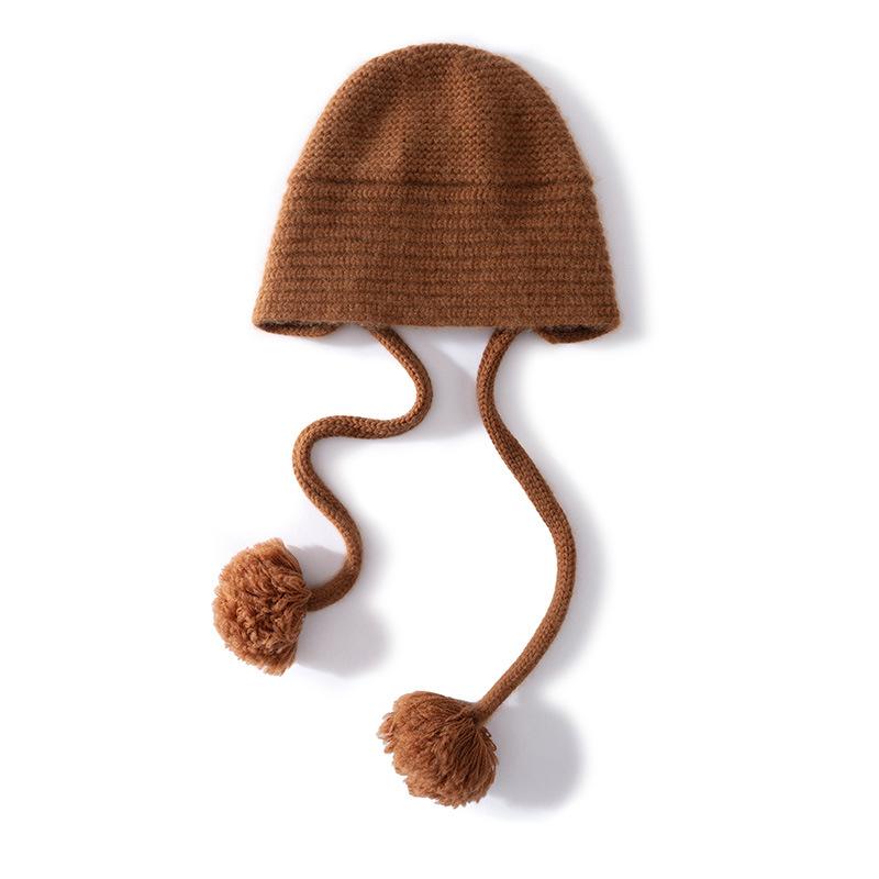 Customized autumn and winter cashmere thickened knitted warm braid hairball men's and women's cashmere caps