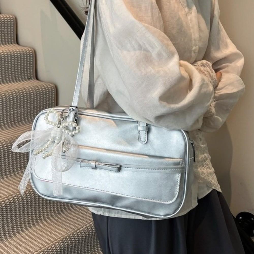 Sweet Bow Shoulder Bags Adjustable Cute Underarm Bag Versatile Korean Boston Pillow Bag Outings