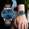 Simple Fashion Casual Business Watch Japanese Quartz Movement 40mm Dial Genuine Leather Band Unisex Band Rose Gold Case Blue Men's Ultra-thin 6.5MM