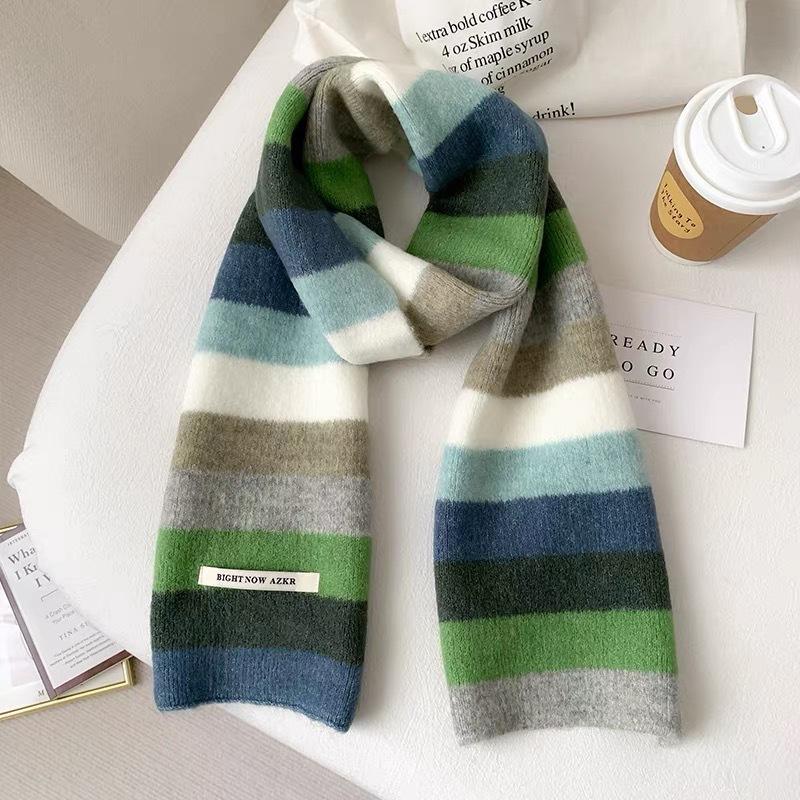 

Dopamine Rainbow Contrasting Color Knitted Small Scarf Women s Autumn and Winter New Korean Imitation Cashmere Versatile and Warm