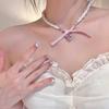 Sweet Pink Heart Necklace with Imitation Pearl Elegant Heart Cross Choker Clavicle Chain for Women Teen Fashion Jewelry