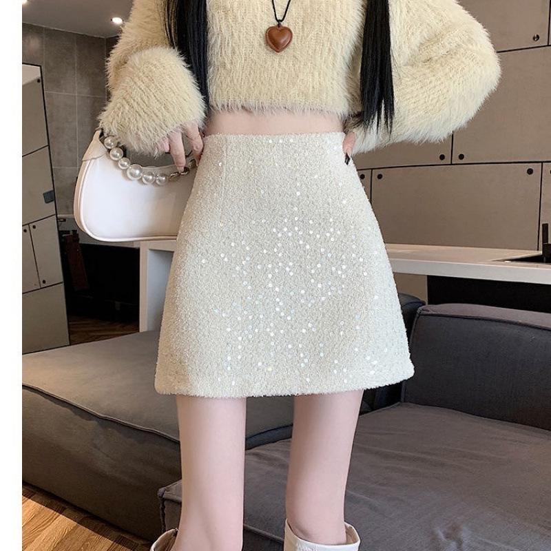 2024 French Chic Women's Sequin Tweed Pencil Skirt - Autumn/Winter Collection