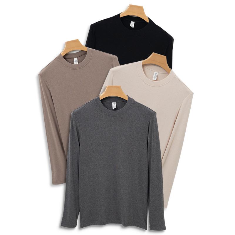 

High-end Wool Acetate Mulberry Silk Thermal Underwear for Men, Round Neck Autumn and Winter Solid Color Acrylic Outer Base Shirt for Men S