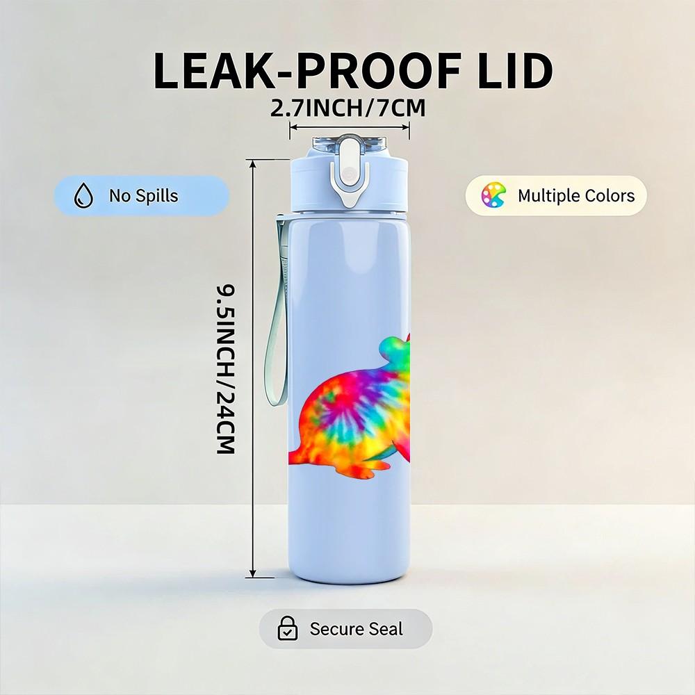 1PC Rainbow Chameleon Lizard Animal Print 750ml Color Plastic Sports Water Bottle Leakproof Flip Straw Lid Suitable for Sports Office Home Use