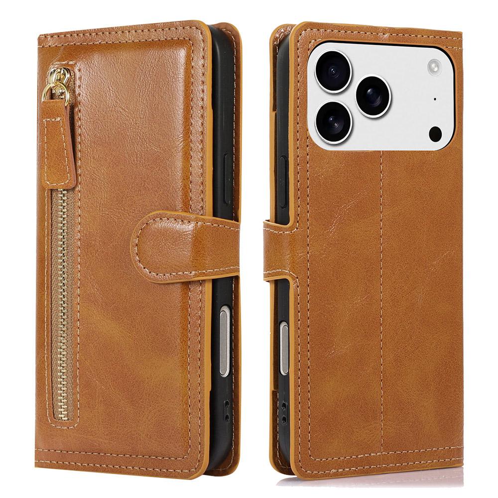For iPhone 17 Pro Max Case Zipper Flip Leather Phone Cover with Card Holder
