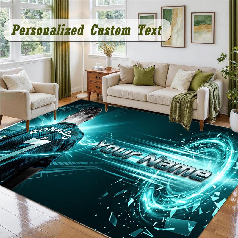 Crystal Velvet Square Rug Custom NameCristiano Ronaldo Pattern Non Slip Home Floor Decor Rug