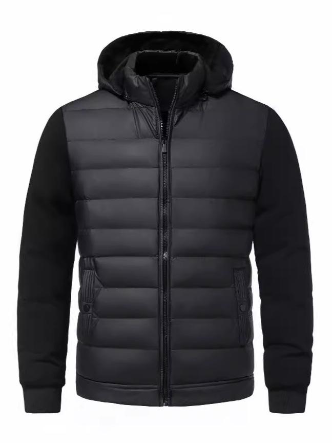 Men's Hooded Cotton Padded Jacket - Stand Collar, Patchwork, Warm Winter Casual Sport Jacket