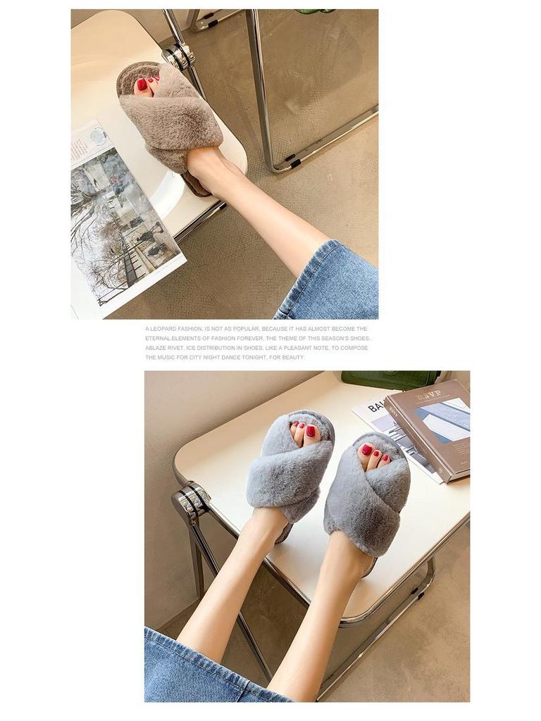 Pantofole da donna in cotone peluche incrociate a punta aperta Autunno/Inverno 2022