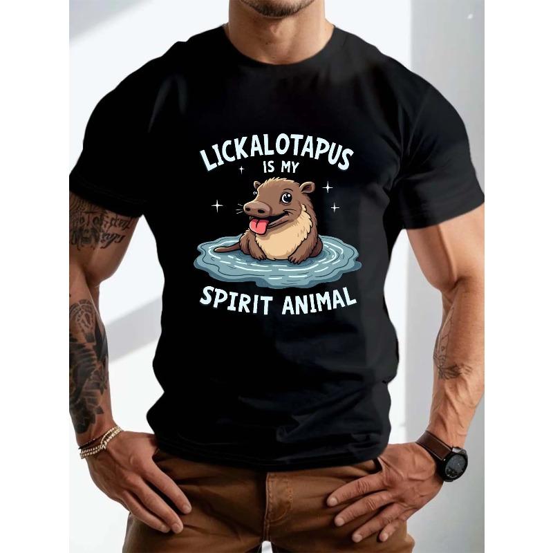 

European sizes Men S Funny Platypus Graphic T-Shirt - LICKALOTAPUS Is My Soul Animal Slogan, Black Wrinkled Fabric, Regular Fit Short Sleeve, 4XL чорний