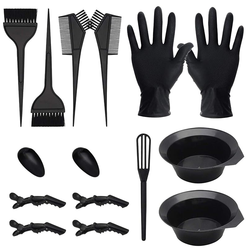 15 Pcs Hair Dye Coloring Kit, Hair Coloring Dyeing Bleaching DIY Salon Tool, Hair Tinting Bowl/Dye Brush/Mixing Spoon/Ear Cover/Gloves/Tint Comb Hair