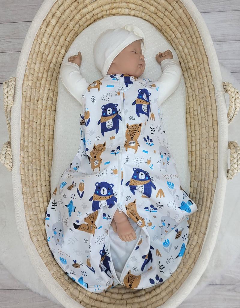 Rounded cotton sleeping bag for children S 0-6 months summer TOG 1.0 - navy blue teddy bears