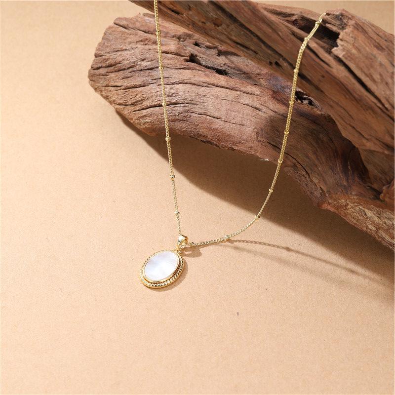 Arvaleff Korean Style Fritillary Pendant Necklace with Oval Shell On Copper Chain