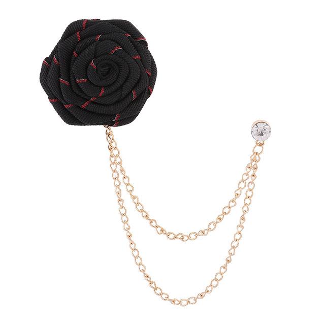 Stoff Tuch Rose Blume Broschen Kristall Quaste Kette Reversnadeln Herren Anzug Hemd Abzeichen Hochzeit Mode Schmuck Geschenke