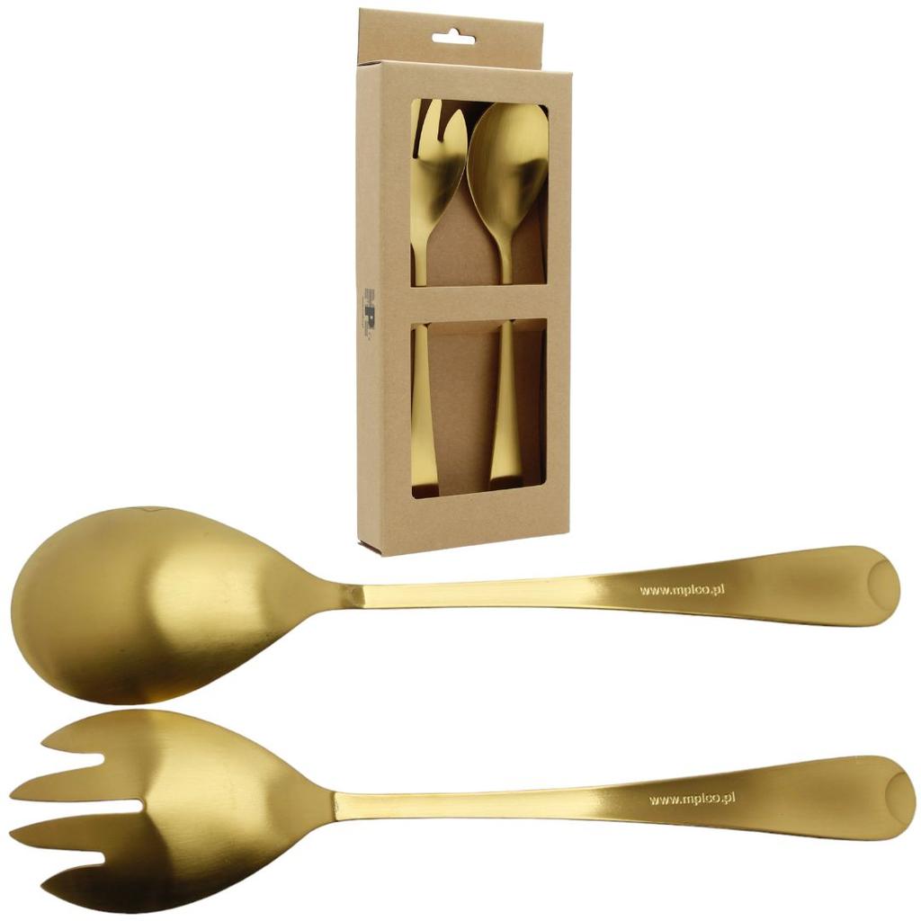 Spoon Long Cutlery For Salad Fork Spoon Set 2 Pieces Gold