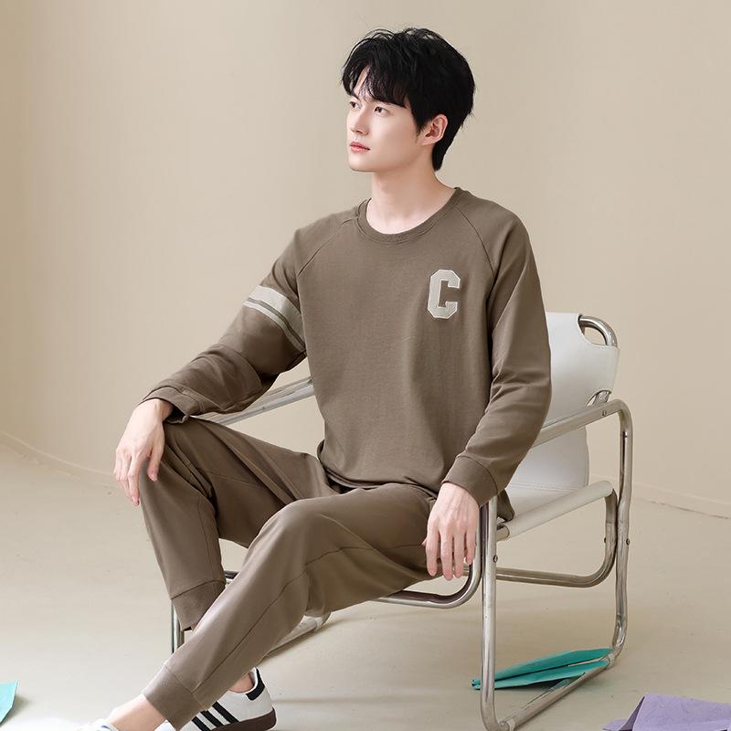 Couple pajamas spring and autumn long-sleeved pure cotton simple fashion casual men and women can wear sports loungewear suit in autumn