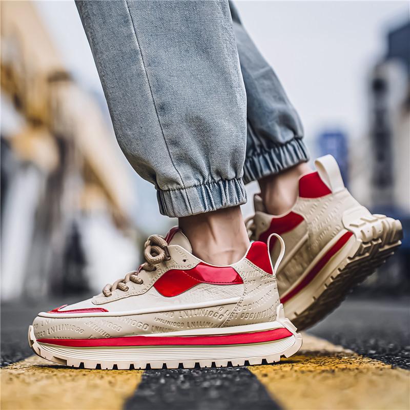 Autumn new fashion platform heightening shoes retro trend men's sports and leisure shoes student solid color lace-up shoes