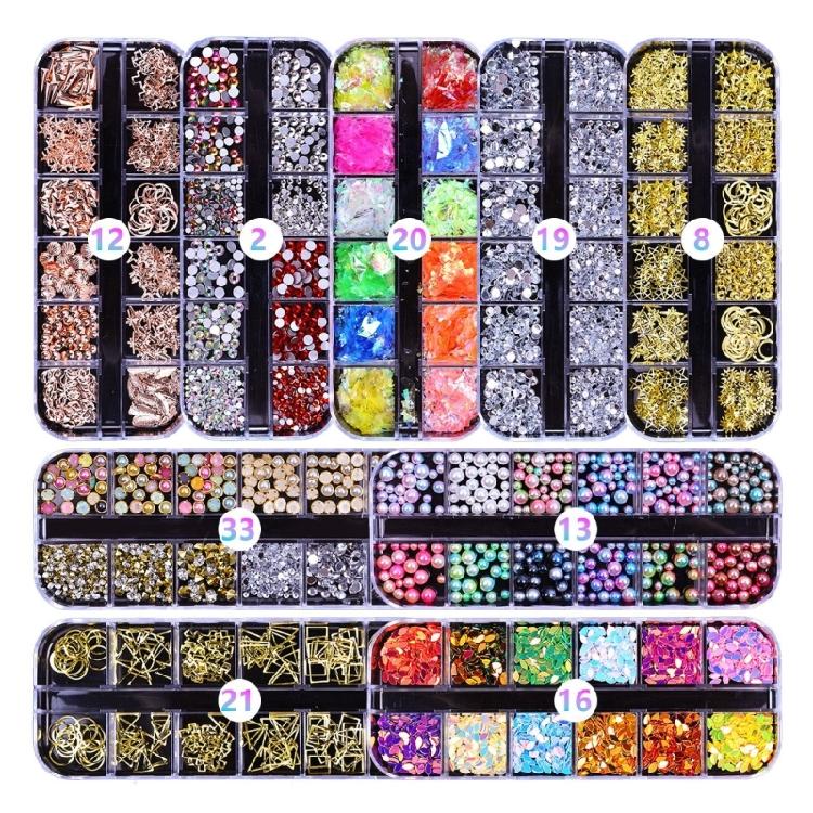 13 In 1 Nail Decoration Kit Contains 310 Grams Princess Cut Rhinestones And Practical Tools