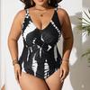 European & American Plus Size One-Piece Swimsuit: Conservative Cover-Up, Slimming Bikini Swimwear with Print Design for Women