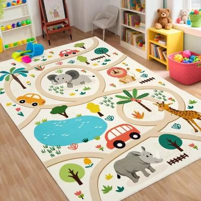 Animal Rug Colorful Non-Slip Carpet for Kids Classroom Bedroom Playroom Indoor Road Car Educational Area Rug Home Decoration