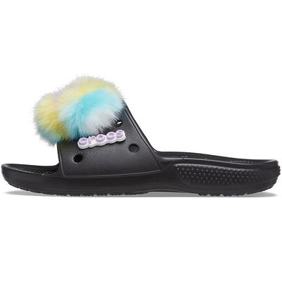 Chinelo Slide Casual Simples Clássico Fur Sure Pelúcia Sandálias Femininas Preto 207406-001