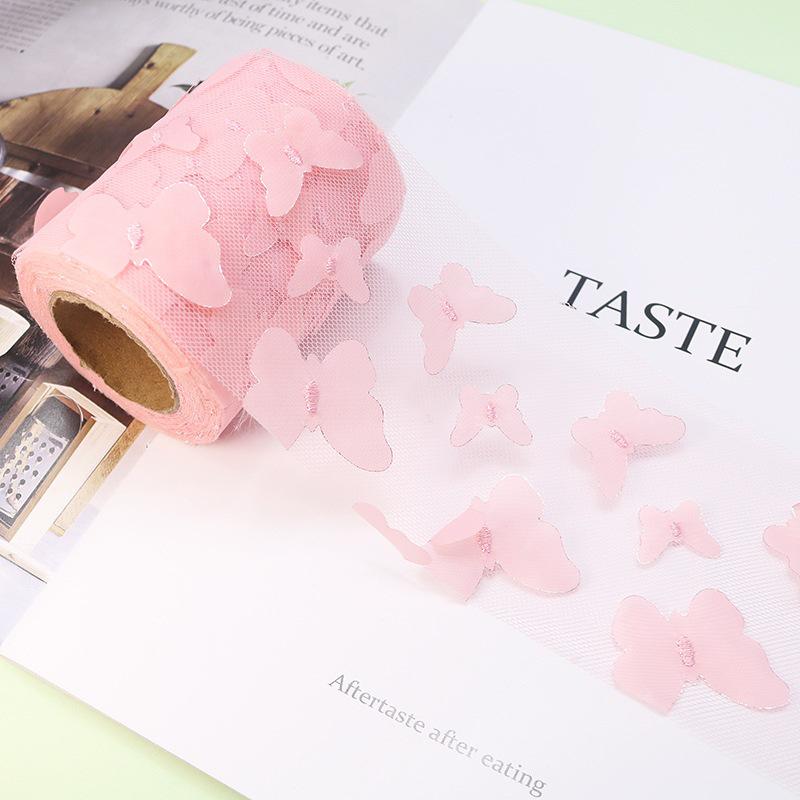 10-Yard 3D Embroidered Butterfly Tulle Ribbon for DIY Bows, Kids' Skirts, Shoe and Floral Decorations