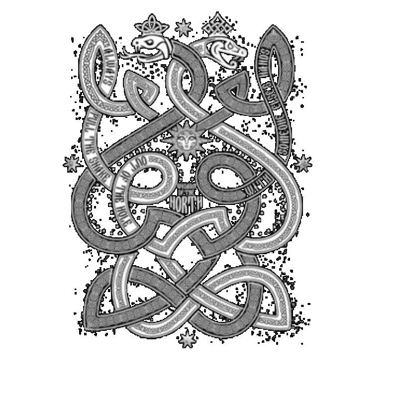 Oversized Crewneck T-Shirt Black Celtic Knot Design with Stars and Symbolic Elements Streetwear Casual Wear for Men