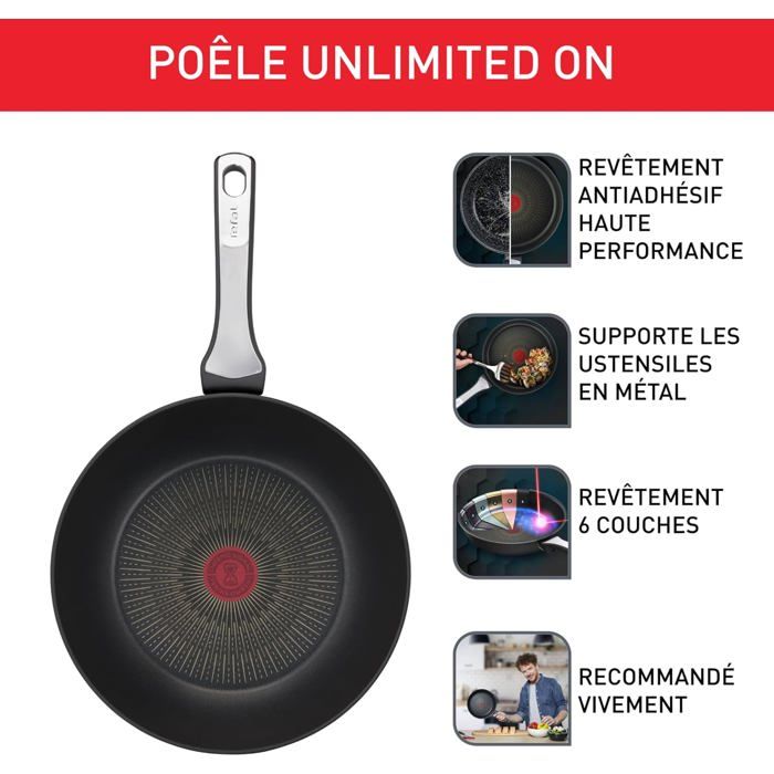 Poêle - TEFAL - Unlimited On - 24 cm - Induction - Antiadhésif résistant - Éco-responsable