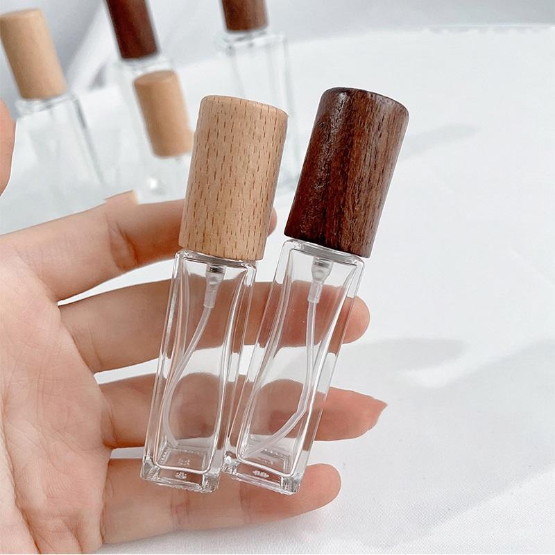 5/10/20/30ml Portable Glass Spray Bottle Beech Lid Perfume Bottle Walnut Cover Empty Bottle Sample Vial Cosmetic Container