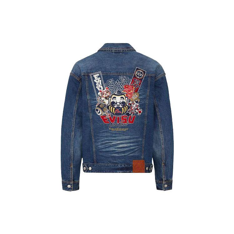 Evisu Ss21 Buddha Head And Origin Object Embroidered Denim Jacket Men Jacket Denim-Blue 2ESHTM1DJ717LF