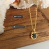 Elegant Black Zircon Oval Pendant Necklace - Gold-Plated Versatile Clavicle Chain for Women