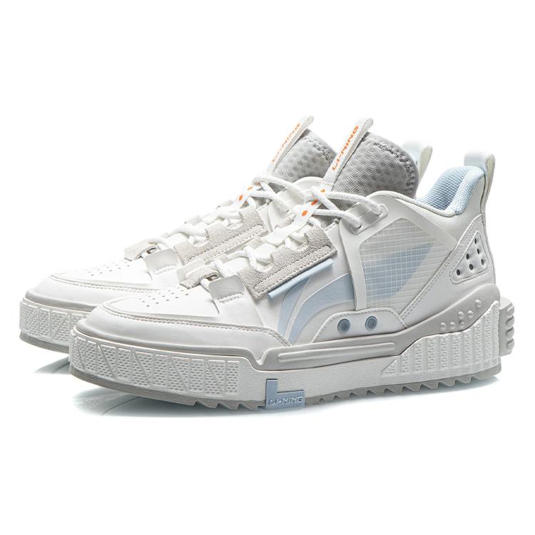 New LiNing Coverage Anti Slip Wear Resistant Lightweight Breathable Mid Top Skateboard Shoes Men's White Blue AGCR311-1