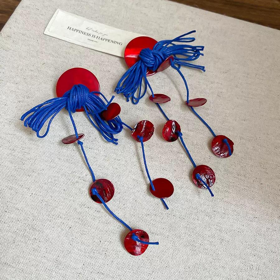 

Red Chinese Style Tassel Bridal Earrings - Wedding Cheongsam Accessory Clip-On