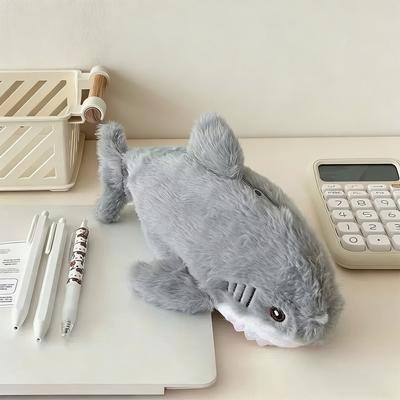 Pencil Pouch, Plush Cartoon Shark Pencil Case, Large Capacity Bag, Zipper Cute Pen Holder for School Office Home
