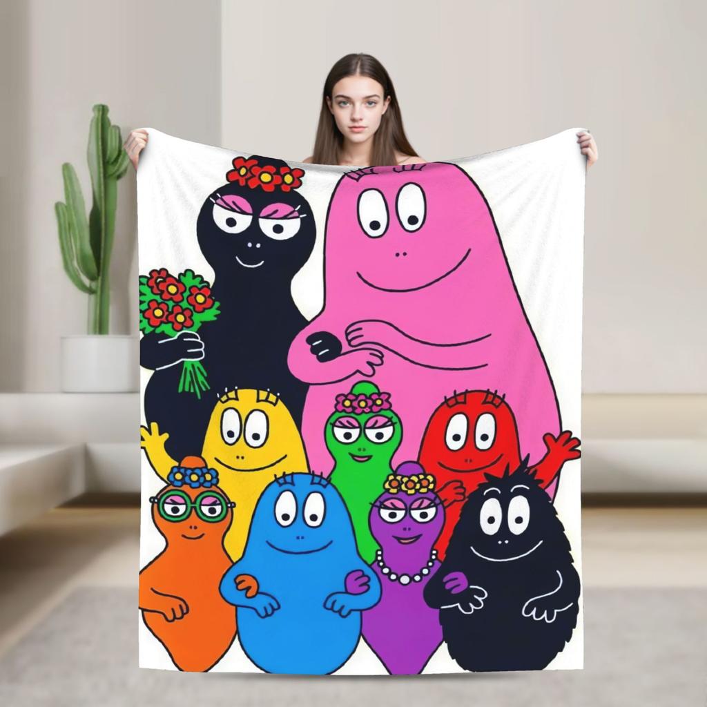 Cute Les Barbapapa Cartoon Flannel Blanket Warm Throw Blanket for Outdoor Travel Novelty Bedspread Sofa Bed Cover