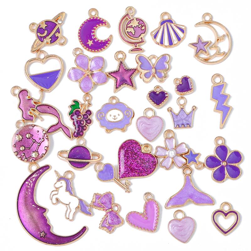 10pcs Random Mixed Styles Enamel Charm Heart Flower Cross Cat Butterfly Pendants for Bracelet Necklace DIY Jewelry Craft Making