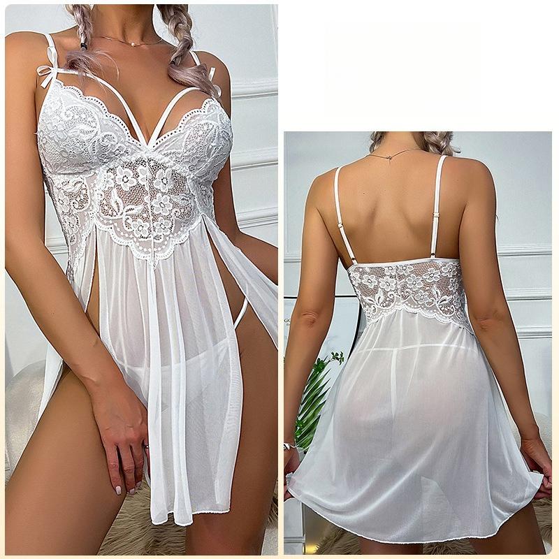 Sexy Mesh Sheer Lingerie Pajamas Lace Embroidery Cami Nightgown Women's Comfortable Loungewear 311 Breathable Feminine Sleepwear with Delicate Details