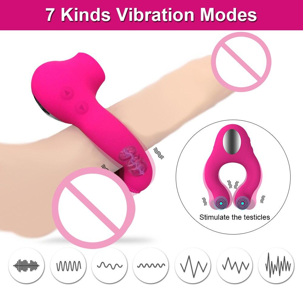 Cock Rings Vibrator Sucking Penis Sleeve Penis Ring Ejaculation Time Delay Couple Sex Toys for Men Clit Stimulation Cockring
