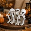 Trendy Toy Enthusiast Collection Halloween Three Wise Skull Ornaments, See No Hear Speak Evil Conjoined Dark Aesthetic Room Accents Skeleton