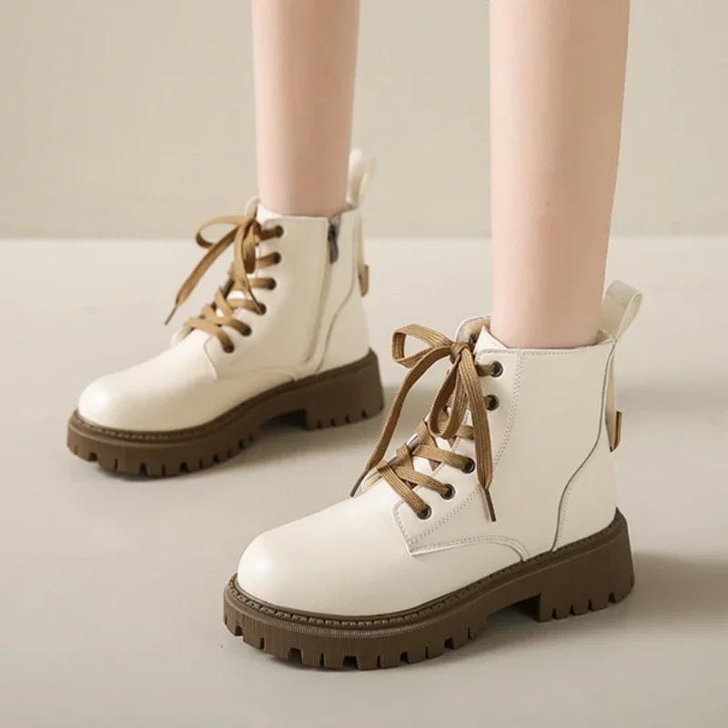 Fashion Women Boots Luxury British Style Women Ankle Boots Comfort Non-Slip Thick Sole Shoes High Quality Women Motorcycle Boots