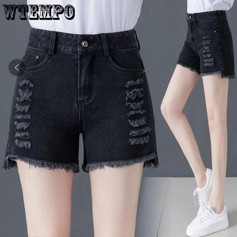WTEMPO Denim Shorts Ladies Summer Loose High Waist Shorts Breathable Slim Wide Leg Pants