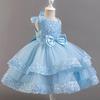 Girls Beaded Bow Tie Sequin Mesh Children's Sleeveless Evening Dress School Graduation Party Multi Layered Dress