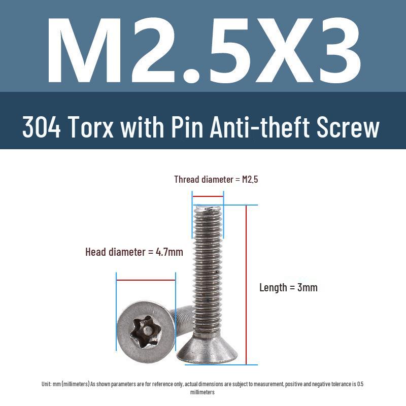 Yigu 304 Tamper-Proof Countersunk Torx Pin Screws, M2-M8, Flat Head, Anti-Removal