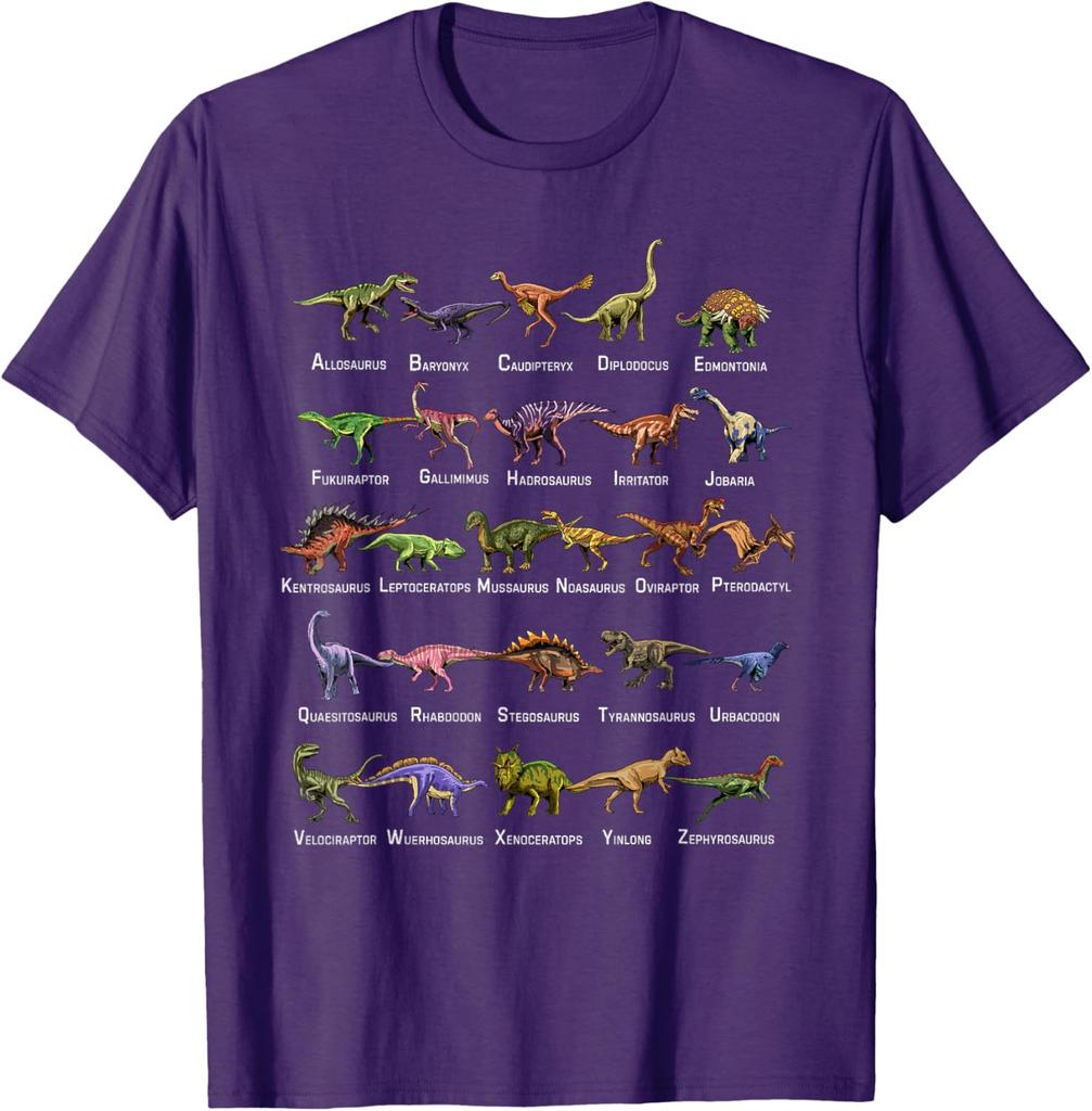 Dinosaur Alphabet Shirt Men's Cotton Graphic Tee Educational T-Shirt For Dino Lovers