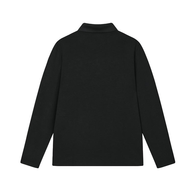 Fila Blue Series Solid Color Versatile Knitted Long Sleeve Polo Shirt Men Tops Black F11M512202F-BK