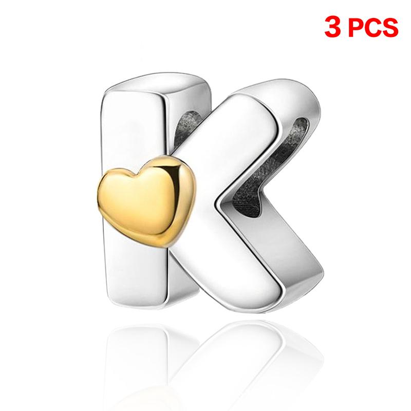 3Pcs Silver Personality Diy 26 Gold Letter Necklace Bracelet Beaded Accessories Oil Drop Love Letter Beads K