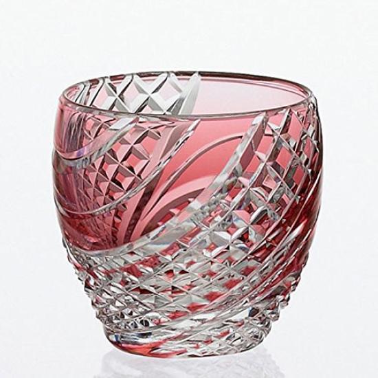 

Kagami Crystal Kiriko Cold Sake Red Nagashi Cup, (Uo-roe Design, T535-2044-CAU) красный