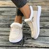 Ladies' Gray Loafers with White Fur Decorati - Comfortable Round Toe Flat Shoes, Comfortable Fabric Lining, Covering The Sole, Comfortable In Winter