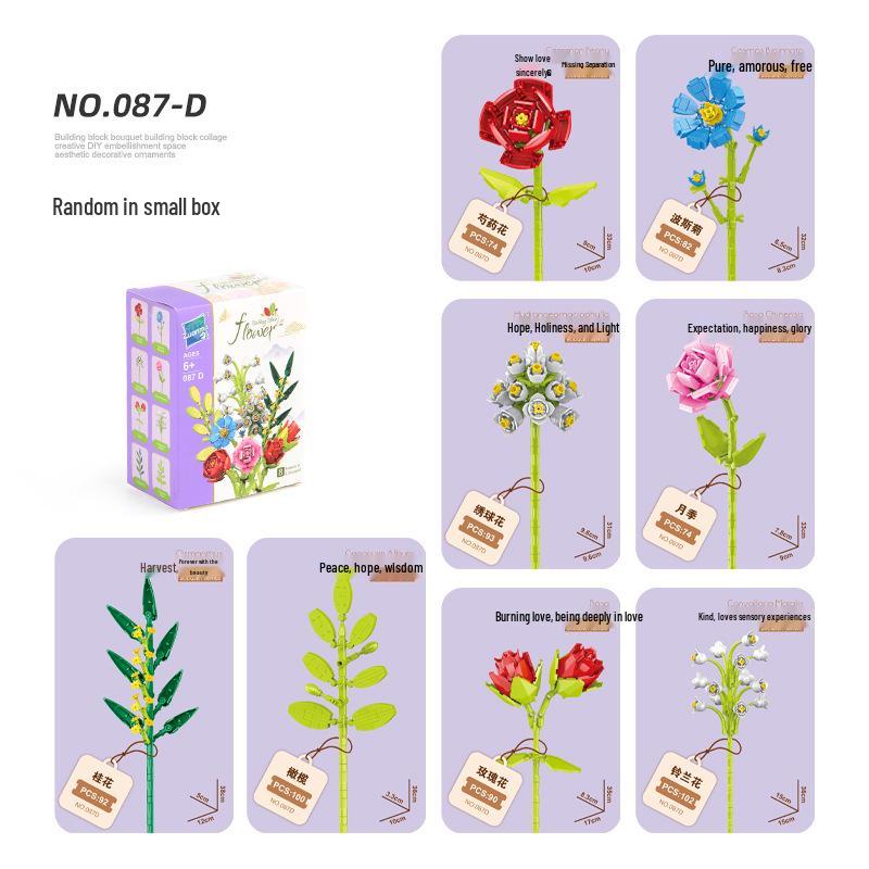 Kids' Educational Interlocking Building Blocks - Flower Potted Plant (Rose & Epiphyllum) Compatible with Top Building Block Models