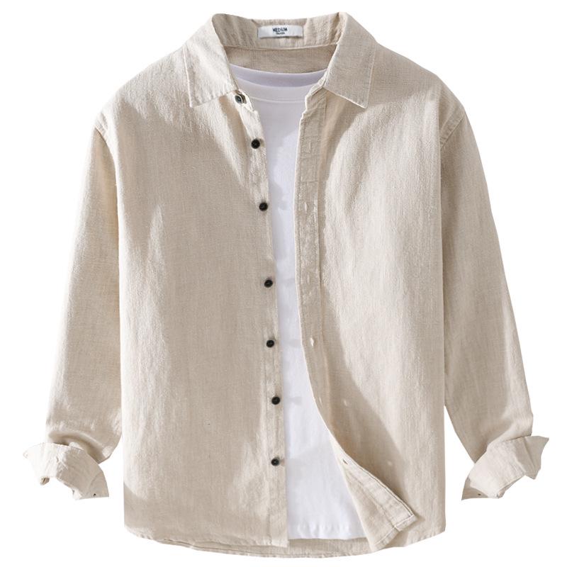 Men's Ramie Long-Sleeve Shirt - Spring/Autumn Casual Loose Fit, Youth Classic Style (Model 9798)